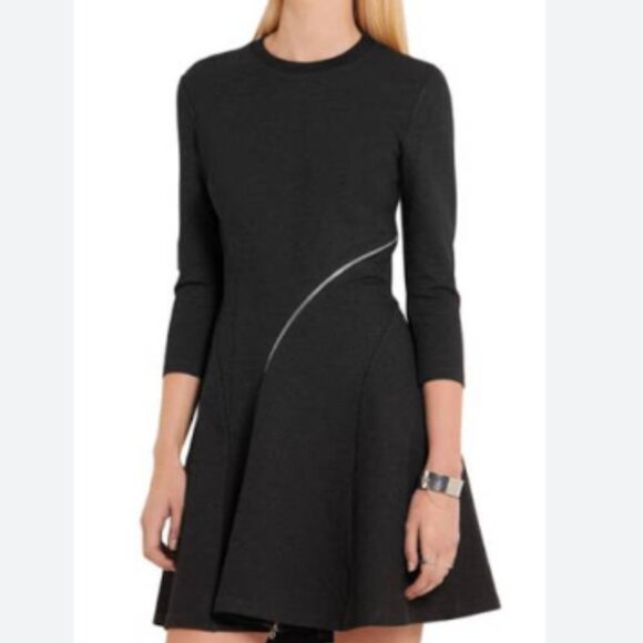 McQ Alexander McQueen Zip Detail Stretch Jersey Flared Mini Dress - Picture 1 of 11